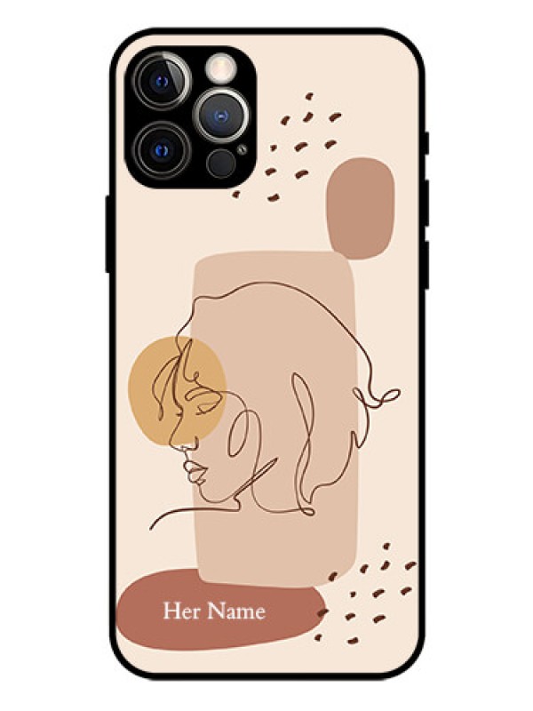 Custom iPhone 12 Pro Photo Printing on Glass Case - Calm Woman line art Design