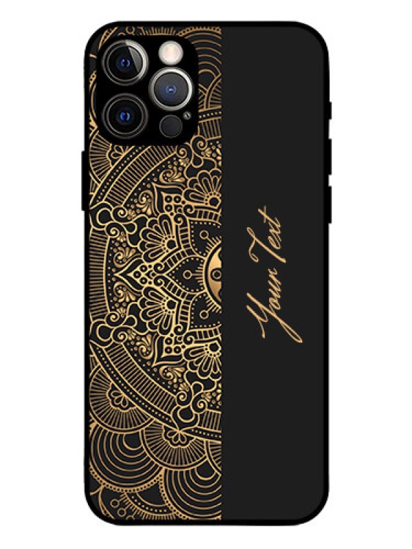 Custom iPhone 12 Pro Photo Printing on Glass Case - Mandala art with custom text Design