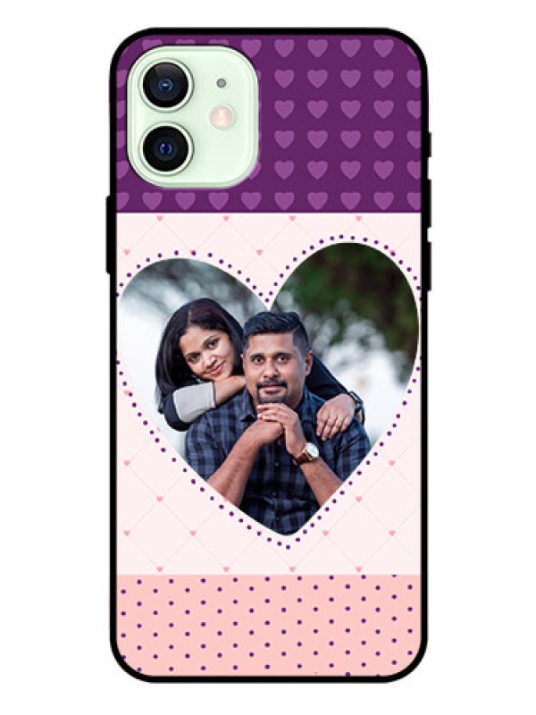 Custom Iphone 12 Custom Glass Phone Case  - Violet Love Dots Design