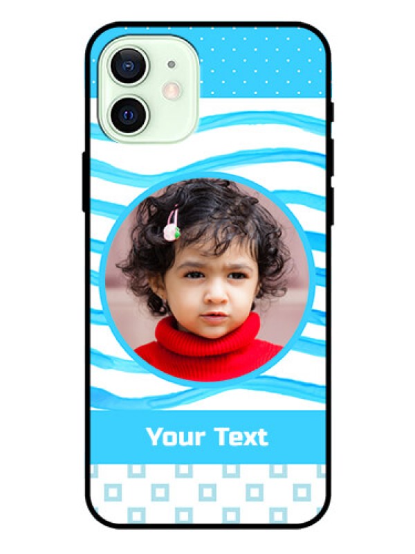 Custom Iphone 12 Custom Glass Phone Case  - Simple Blue Case Design
