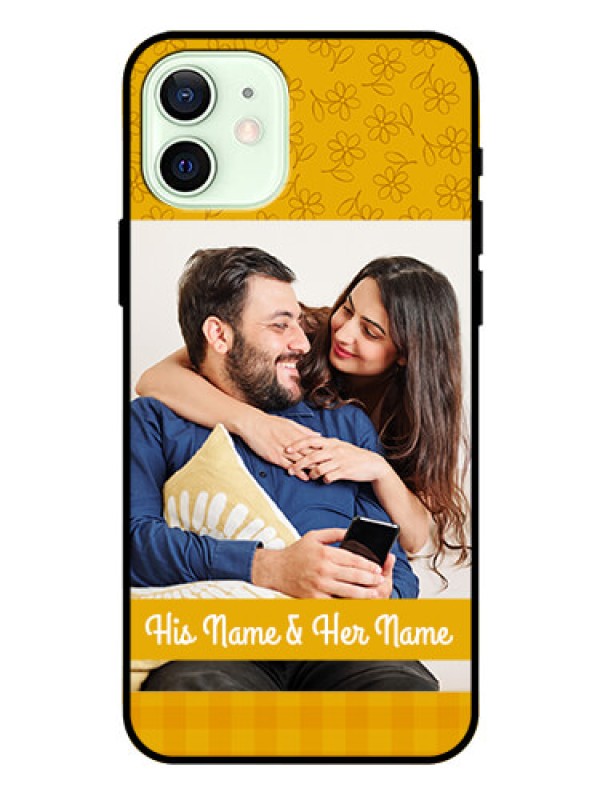 Custom Iphone 12 Custom Glass Mobile Case  - Yellow Floral Design