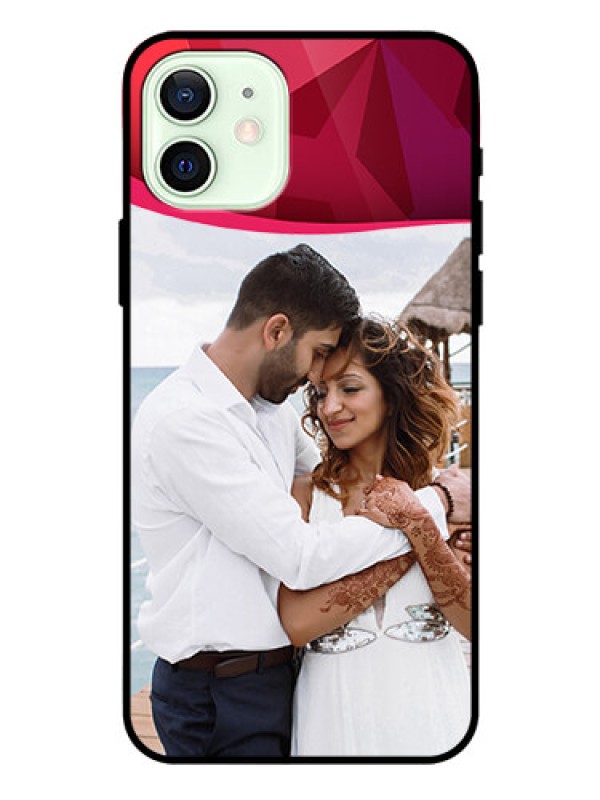 Custom Iphone 12 Custom Glass Mobile Case  - Red Abstract Design