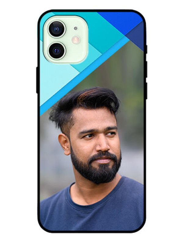 Custom Iphone 12 Custom Glass Phone Case  - Blue Pattern Design