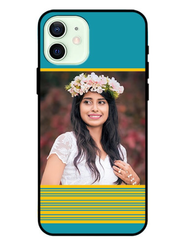 Custom Iphone 12 Custom Glass Phone Case  - Yellow & Blue Design 