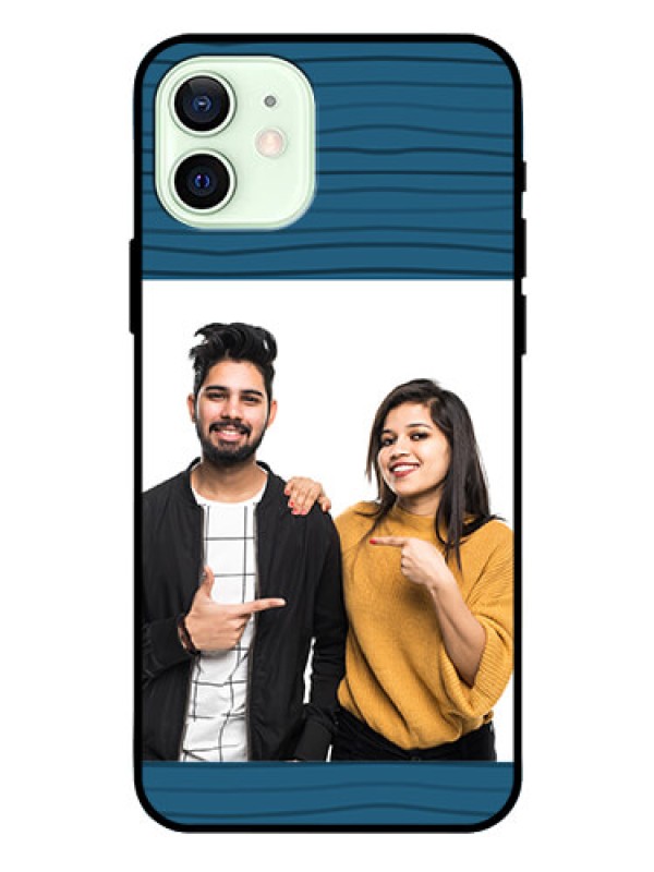 Custom Iphone 12 Custom Glass Phone Case  - Blue Pattern Cover Design