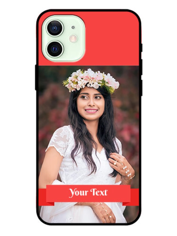 Custom Iphone 12 Custom Glass Phone Case  - Simple Red Color Design