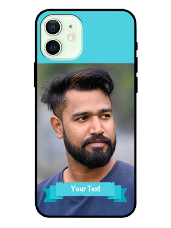 Custom Iphone 12 Personalized Glass Phone Case  - Simple Blue Color Design