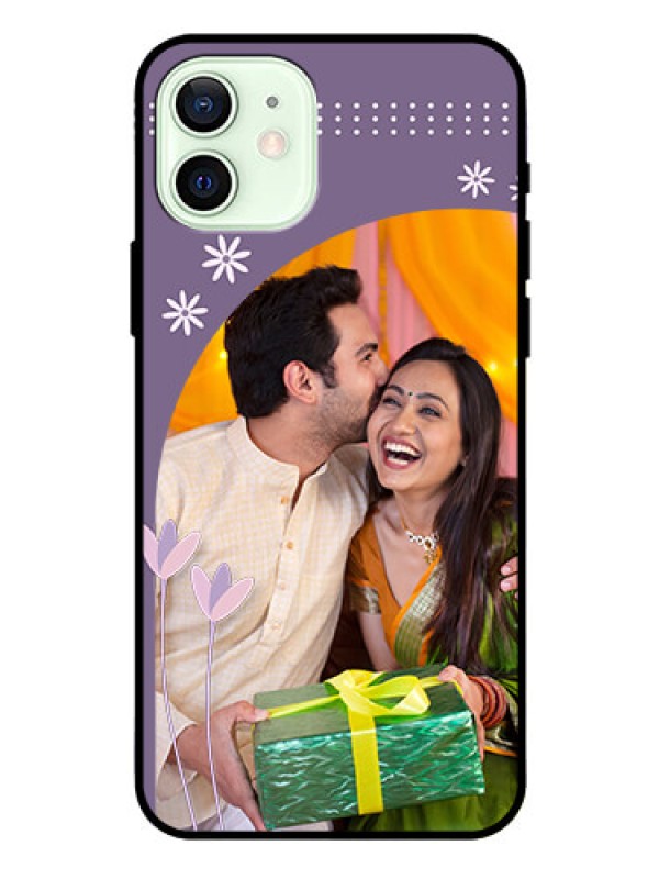 Custom Iphone 12 Custom Glass Mobile Case  - Lavender flowers design 