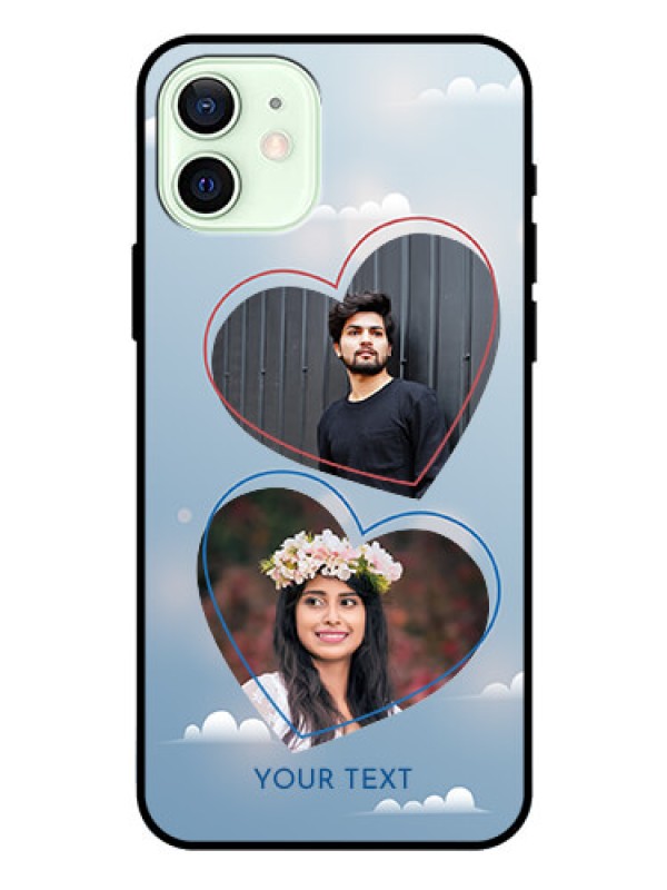 Custom Iphone 12 Custom Glass Mobile Case  - Blue Color Couple Design 
