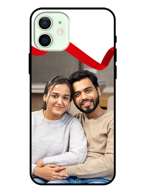 Custom Iphone 12 Photo Printing on Glass Case  - Red Ribbon Frame Design