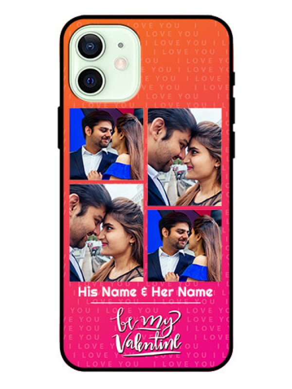 Custom Iphone 12 Custom Glass Phone Case  - I Love You Pink Design