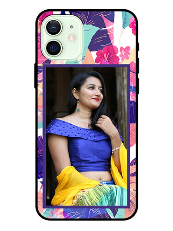 Custom Iphone 12 Custom Glass Mobile Case  - Abstract Floral Design