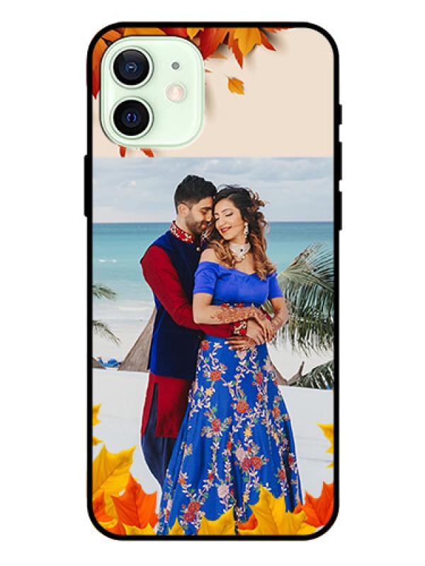 Custom Iphone 12 Photo Printing on Glass Case  - Autumn Maple Leaves Design