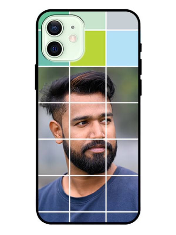 Custom Iphone 12 Photo Printing on Glass Case  - with white box pattern 