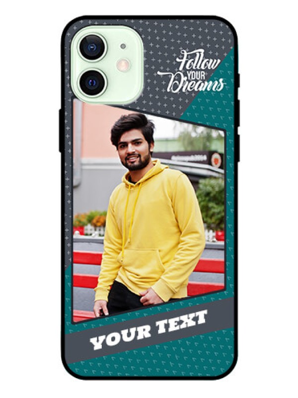 Custom Iphone 12 Personalized Glass Phone Case  - Background Pattern Design with Quote