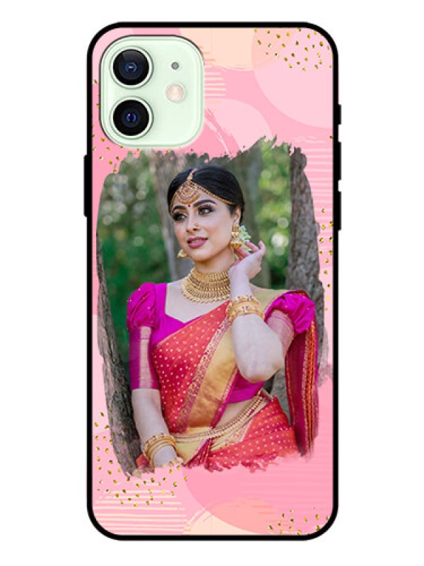 Custom Iphone 12 Personalized Glass Phone Case  - Gold Glitter Splash Design