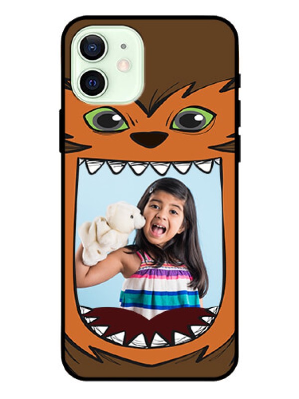 Custom Iphone 12 Photo Printing on Glass Case  - Owl Monster Back Case Design