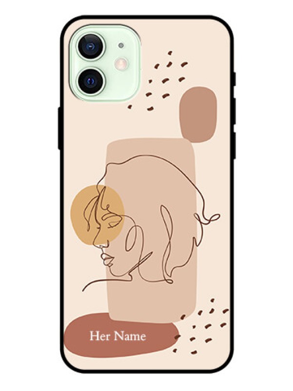 Custom iPhone 12 Photo Printing on Glass Case - Calm Woman line art Design