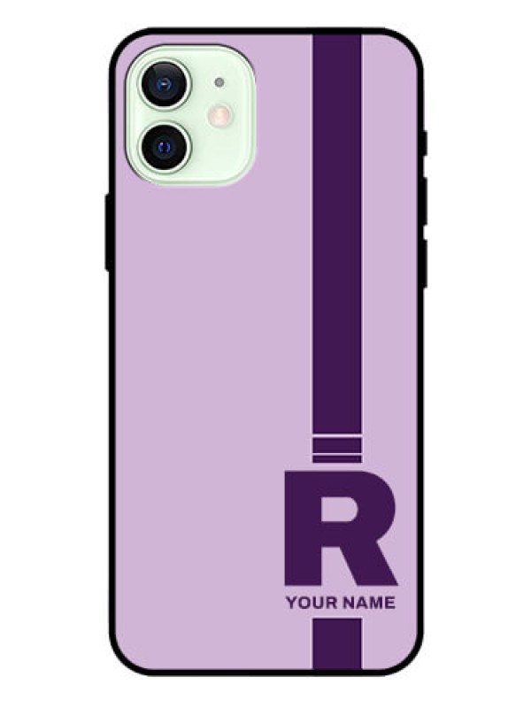 Custom iPhone 12 Photo Printing on Glass Case - Simple dual tone stripe with name Design