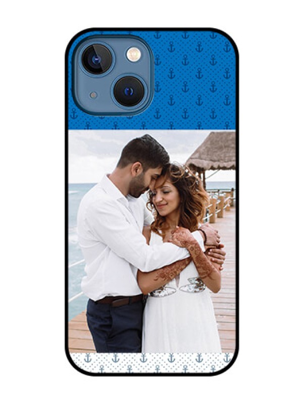 Custom iPhone 13 Mini Photo Printing on Glass Case - Blue Anchors Design