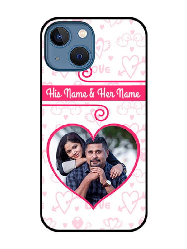 Custom iPhone 13 Mini Personalized Glass Phone Case - Heart Shape Love Design