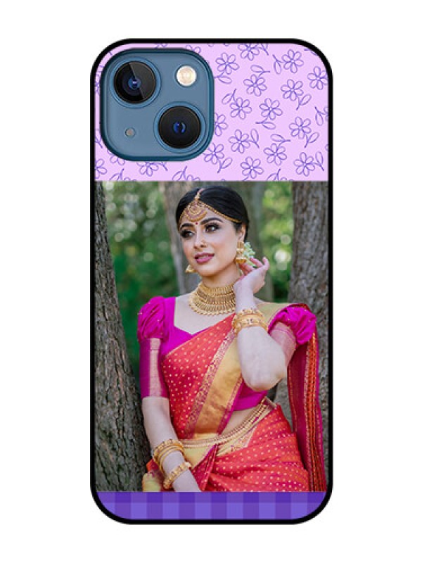 Custom iPhone 13 Mini Custom Glass Phone Case - Purple Floral Design
