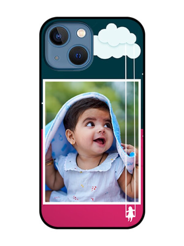 Custom iPhone 13 Mini Custom Glass Phone Case - Cute Girl with Cloud Design