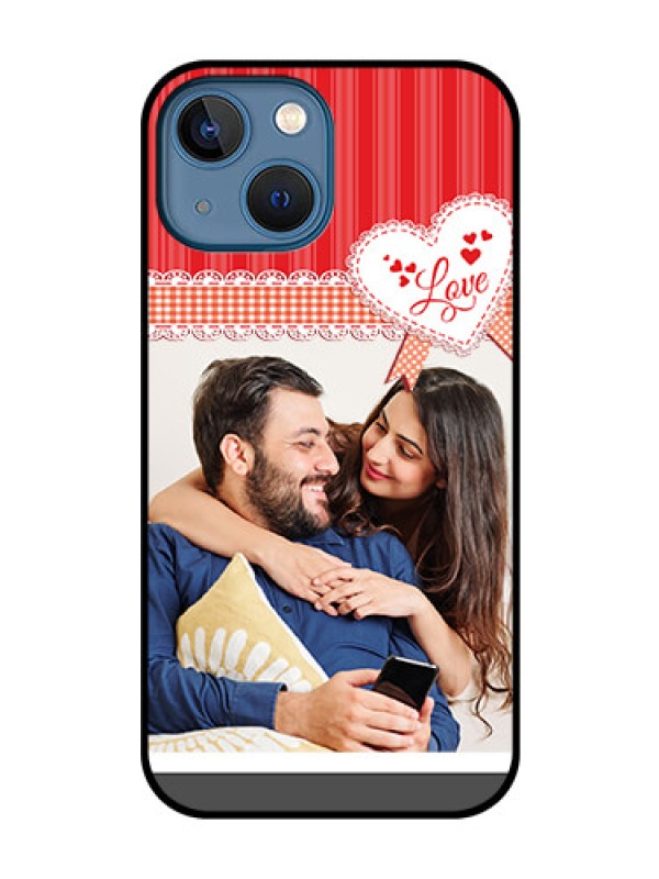 Custom iPhone 13 Mini Custom Glass Mobile Case - Red Love Pattern Design