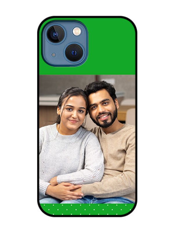 Custom iPhone 13 Mini Personalized Glass Phone Case - Green Pattern Design