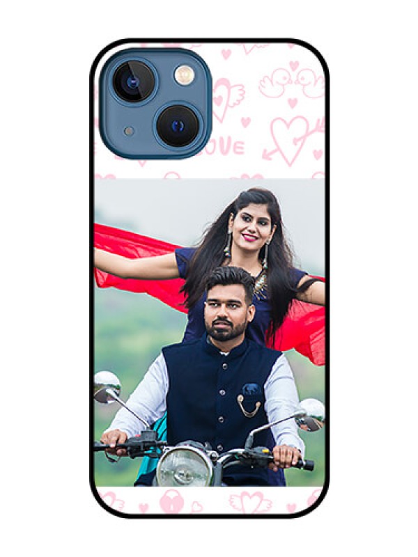 Custom iPhone 13 Mini Custom Glass Mobile Case - Pink Flying Heart Design