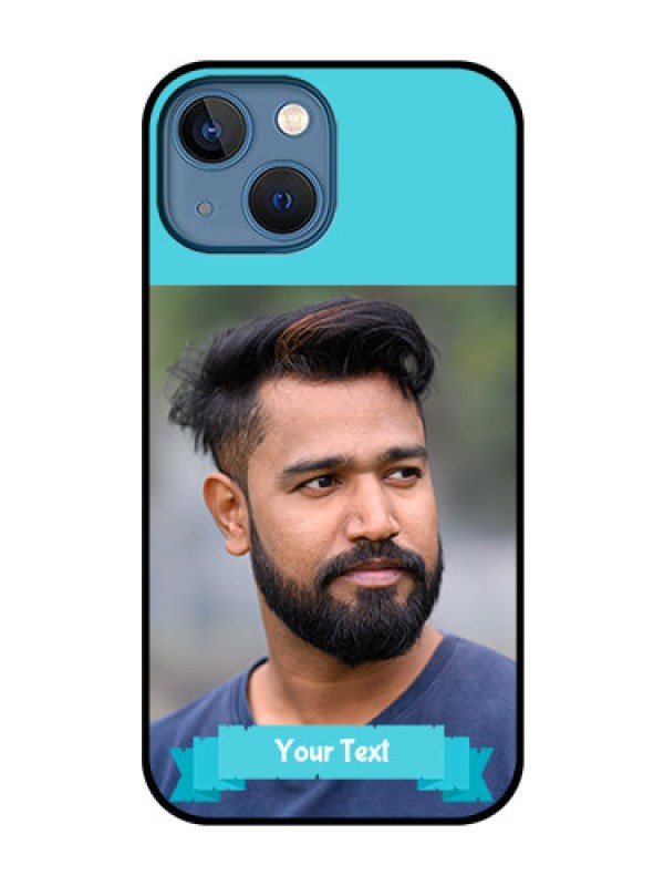 Custom iPhone 13 Mini Personalized Glass Phone Case - Simple Blue Color Design