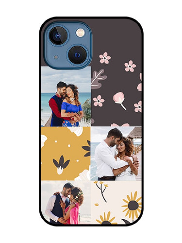 Custom iPhone 13 Mini Photo Printing on Glass Case - 3 Images with Floral Design