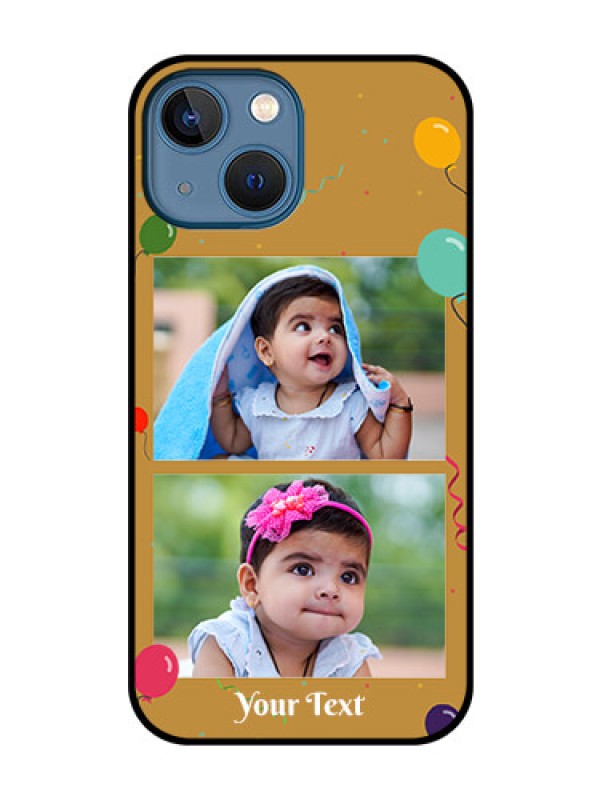 Custom iPhone 13 Mini Personalized Glass Phone Case - Image Holder with Birthday Celebrations Design