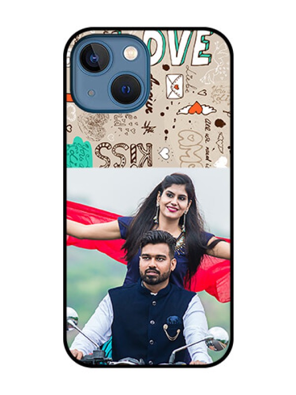 Custom iPhone 13 Mini Custom Glass Phone Case - Love Doodle Pattern
