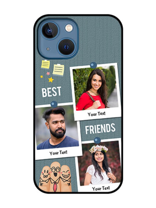 Custom iPhone 13 Mini Personalized Glass Phone Case - Sticky Frames and Friendship Design