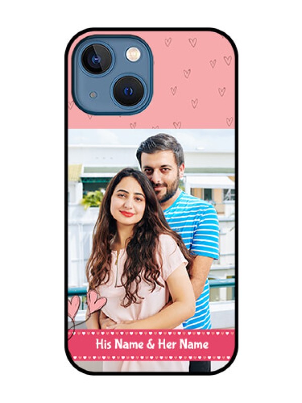 Custom iPhone 13 Mini Personalized Glass Phone Case - Love Design Peach Color