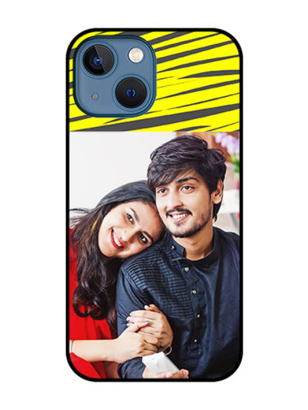 Custom iPhone 13 Mini Photo Printing on Glass Case - Yellow Abstract Design