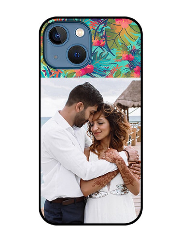 Custom iPhone 13 Mini Photo Printing on Glass Case - Watercolor Floral Design