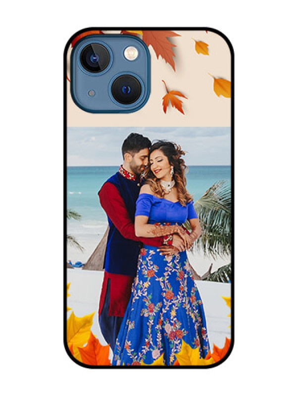 Custom iPhone 13 Mini Photo Printing on Glass Case - Autumn Maple Leaves Design