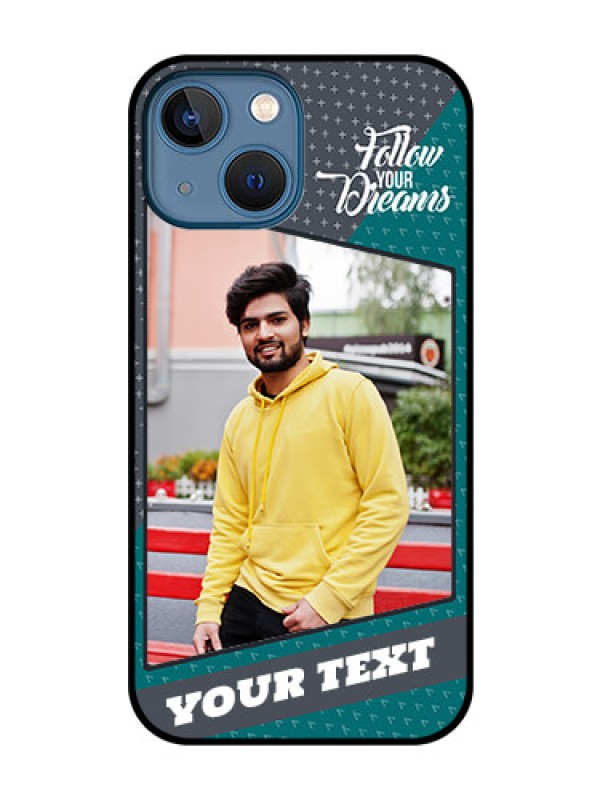 Custom iPhone 13 Mini Personalized Glass Phone Case - Background Pattern Design with Quote