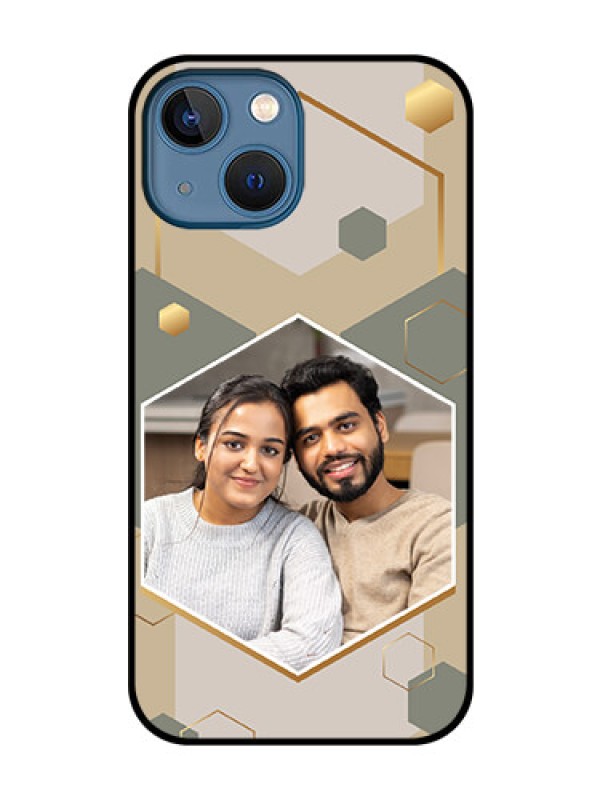 Custom iPhone 13 Mini Photo Printing on Glass Case - Stylish Hexagon Pattern Design