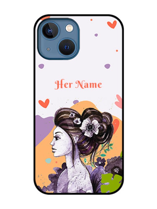 Custom iPhone 13 Mini Personalized Glass Phone Case - Woman And Nature Design