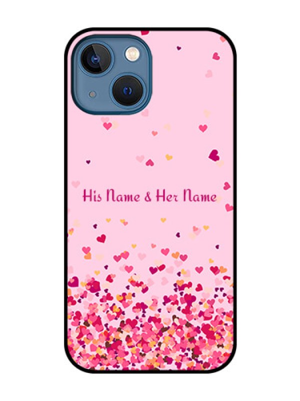 Custom iPhone 13 Mini Photo Printing on Glass Case - Floating Hearts Design