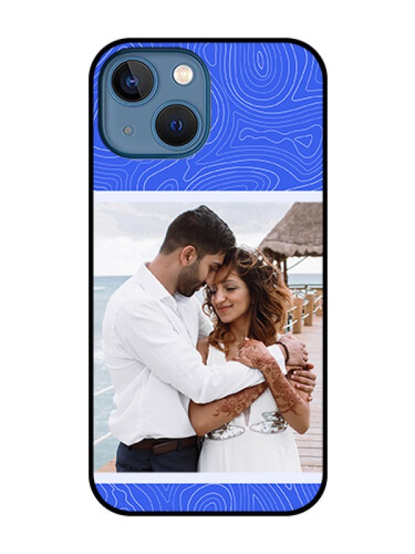 Custom iPhone 13 Mini Custom Glass Mobile Case - Curved line art with blue and white Design