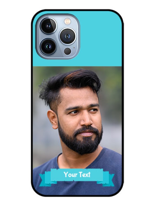 Custom iPhone 13 Pro Max Personalized Glass Phone Case - Simple Blue Color Design