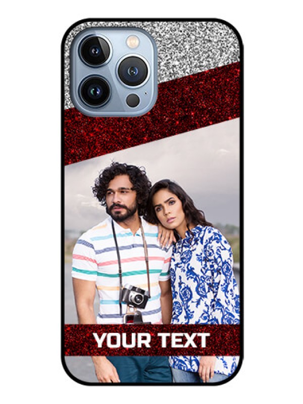 Custom iPhone 13 Pro Max Personalized Glass Phone Case - Image Holder with Glitter Strip Design