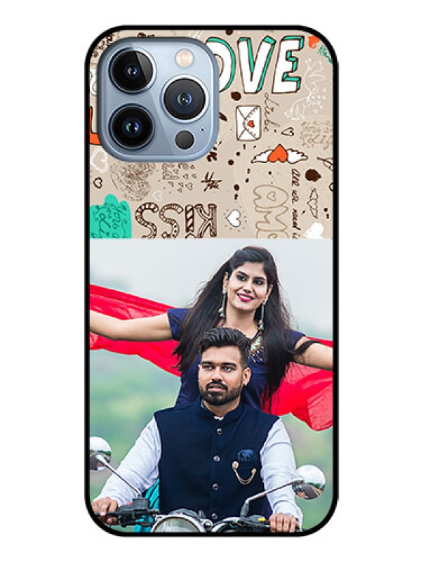 Custom iPhone 13 Pro Max Custom Glass Phone Case - Love Doodle Pattern