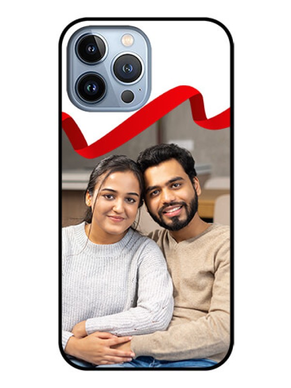 Custom iPhone 13 Pro Max Photo Printing on Glass Case - Red Ribbon Frame Design