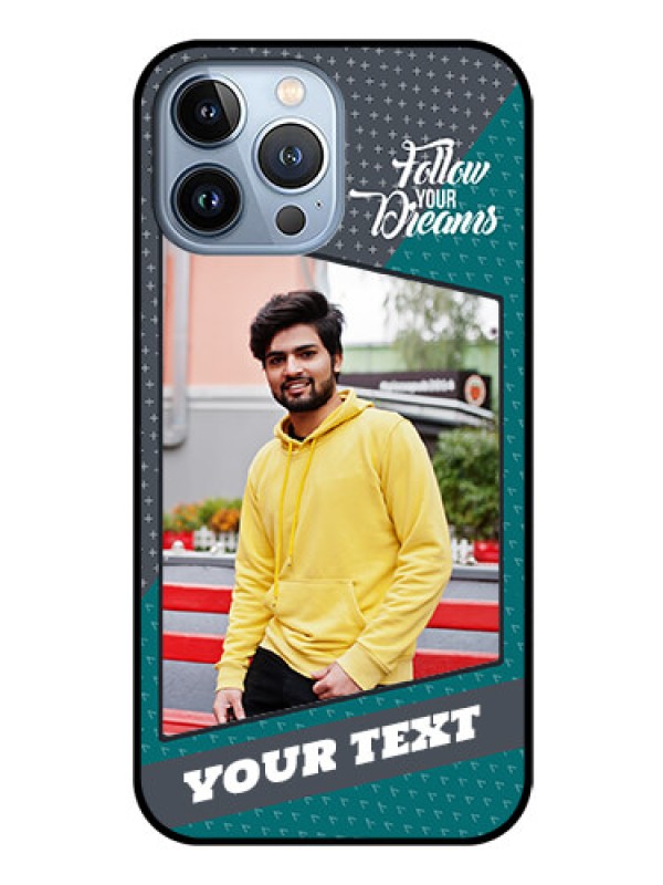 Custom iPhone 13 Pro Max Personalized Glass Phone Case - Background Pattern Design with Quote