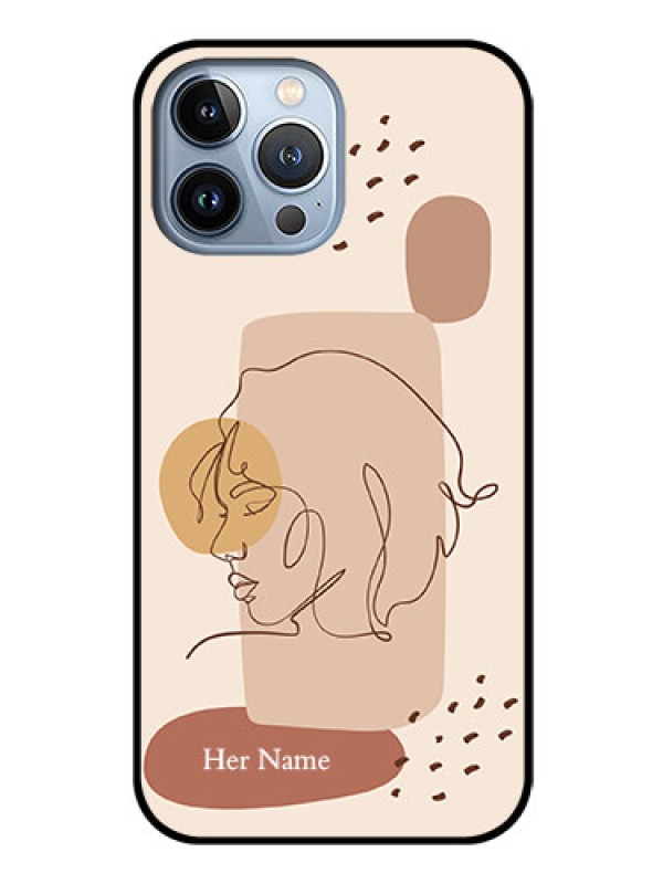 Custom iPhone 13 Pro Max Photo Printing on Glass Case - Calm Woman line art Design